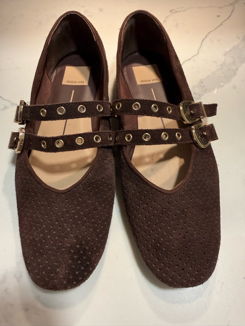 Dolce Vita Baylee Ballet Flats Brown Perforated Suede 7.5 - Picture 3 of 7